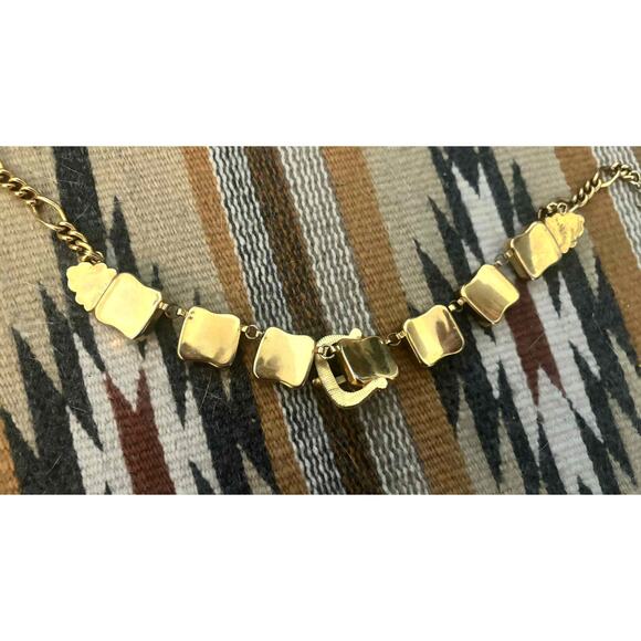 Vintage 80s Gold & Black Belt Buckle Choker Necklace Statement Adjustable Runway - Picture 5 of 5